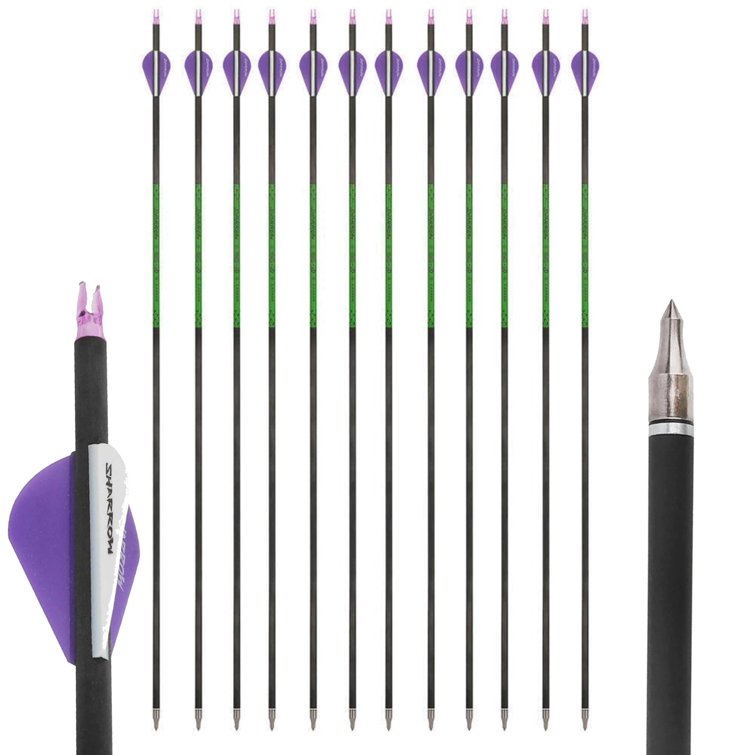 30" Carbon Archery Arrows SP300-800 with Screw-In Field Tips