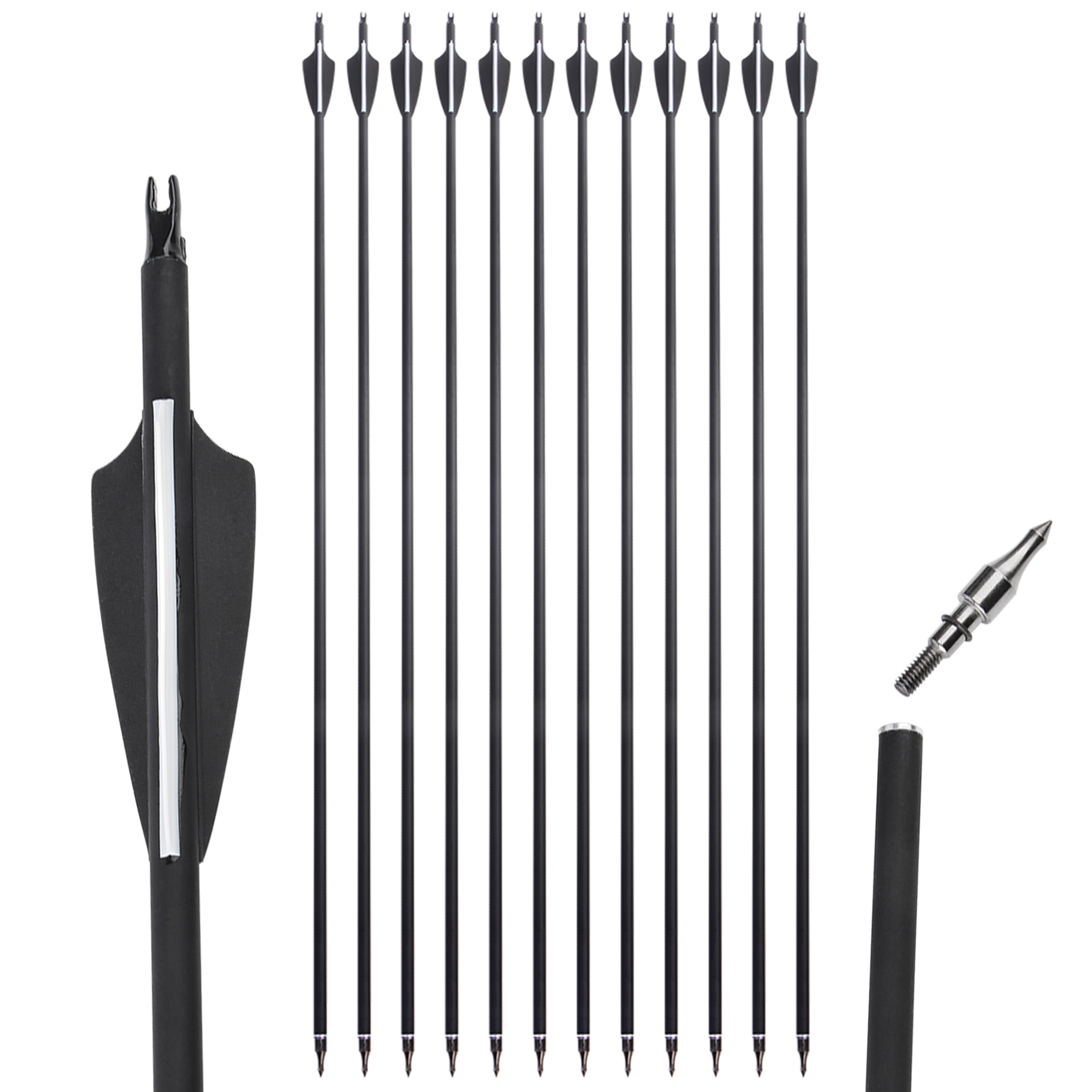 Archery Mixed Carbon Arrow 500 Spine 100 Grain Tips 12 Pack