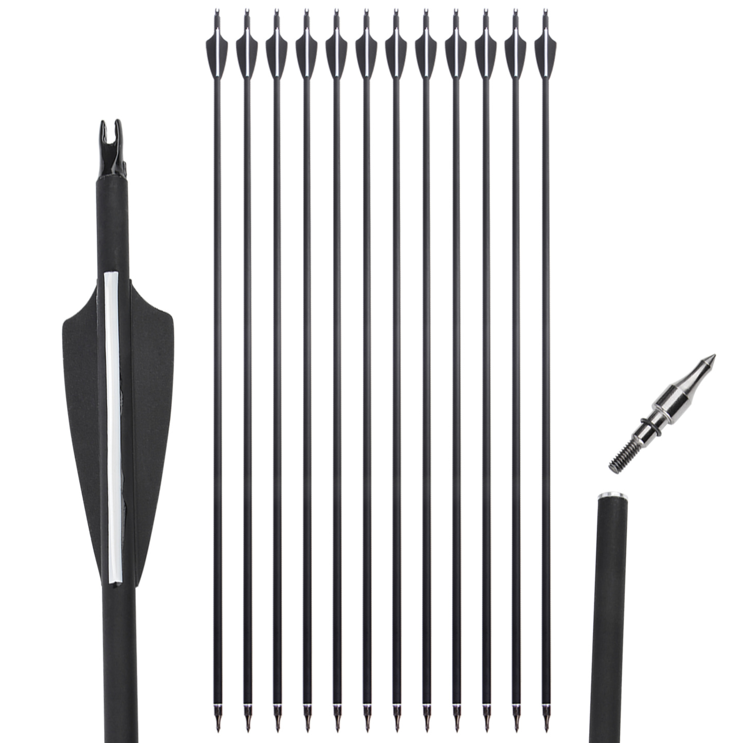 Archery Mixed Carbon Arrow 500 Spine 100 Grain Tips 12 Pack
