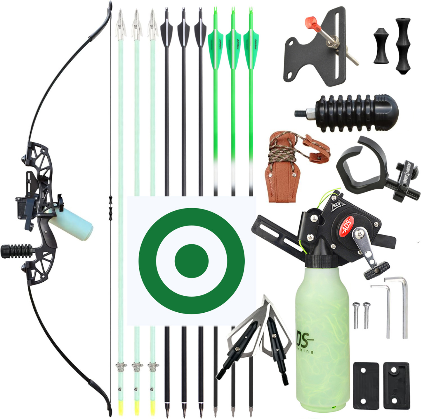 40lb Bowfishing Combo Kit – Adult Recurve Bow, Arrows & Reel for Hunting