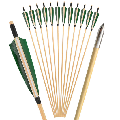 32-Inch Traditional Wooden Arrows with 5" Shield Feathers (12pcs)