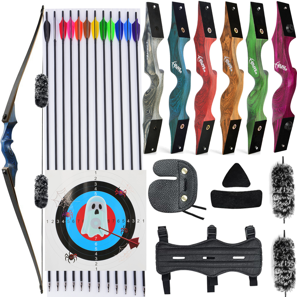 Archery BLACK HUNTER Longbow with 12PCS Turkey Feather Arrows