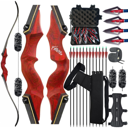 Black Hunter Red Recurve Bow 20-60lbs Broadhead Hunting Kit