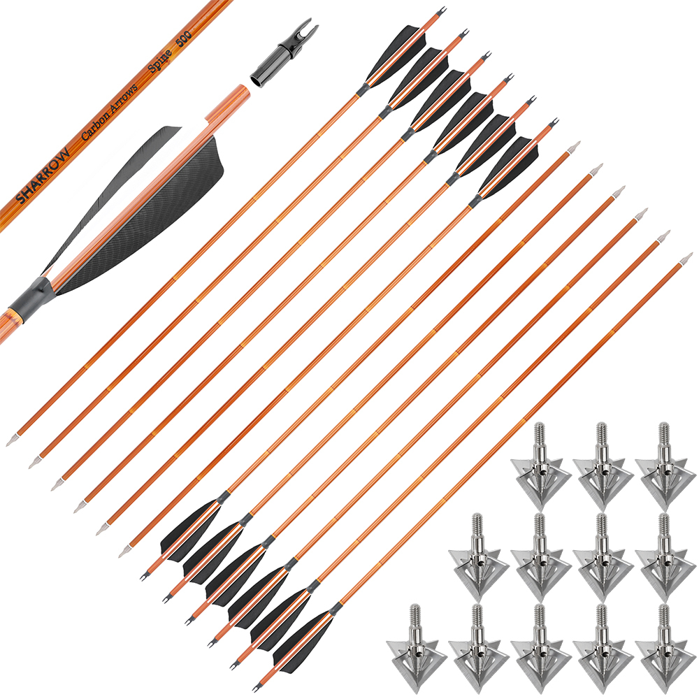 12pcs 30" Spine 500 Bamboo Pattern Arrows with 12 Bonus Cross-Star Arrowheads – Archery Training Set
