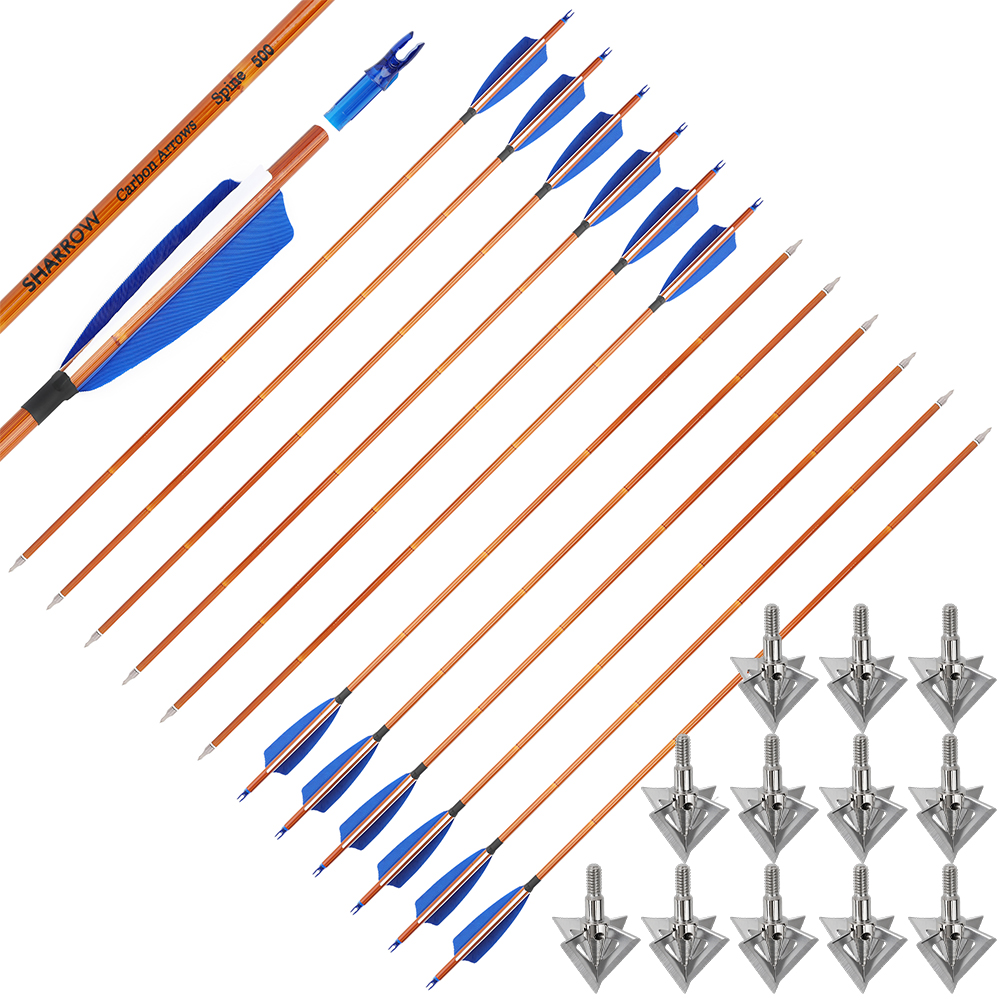 12pcs 30" Spine 500 Bamboo Pattern Arrows with 12 Bonus Cross-Star Arrowheads – Archery Training Set