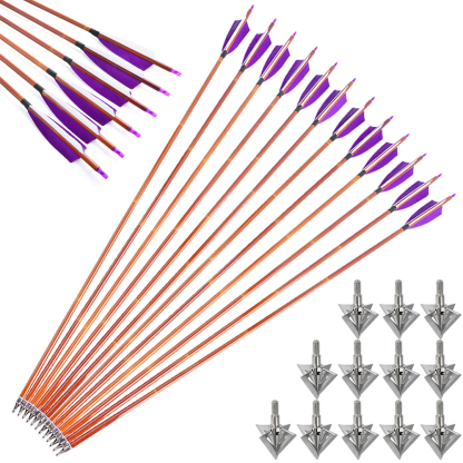 12pcs 30" Spine 500 Bamboo Pattern Arrows with 12 Bonus Cross-Star Arrowheads – Archery Training Set