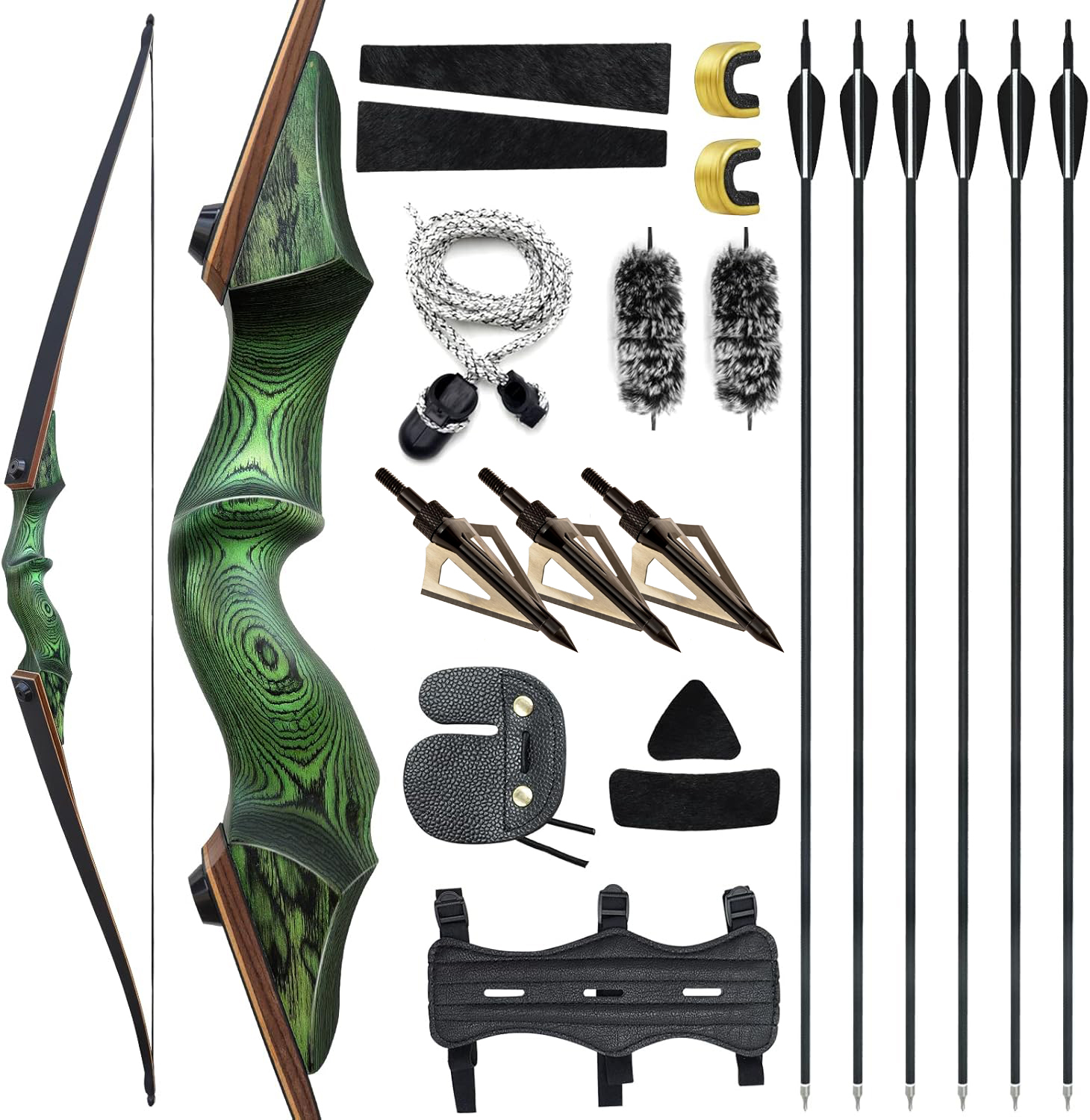 Black Hunter Longbow 20-60 Lbs Archery Bow Takedown Bow and Arrow Set