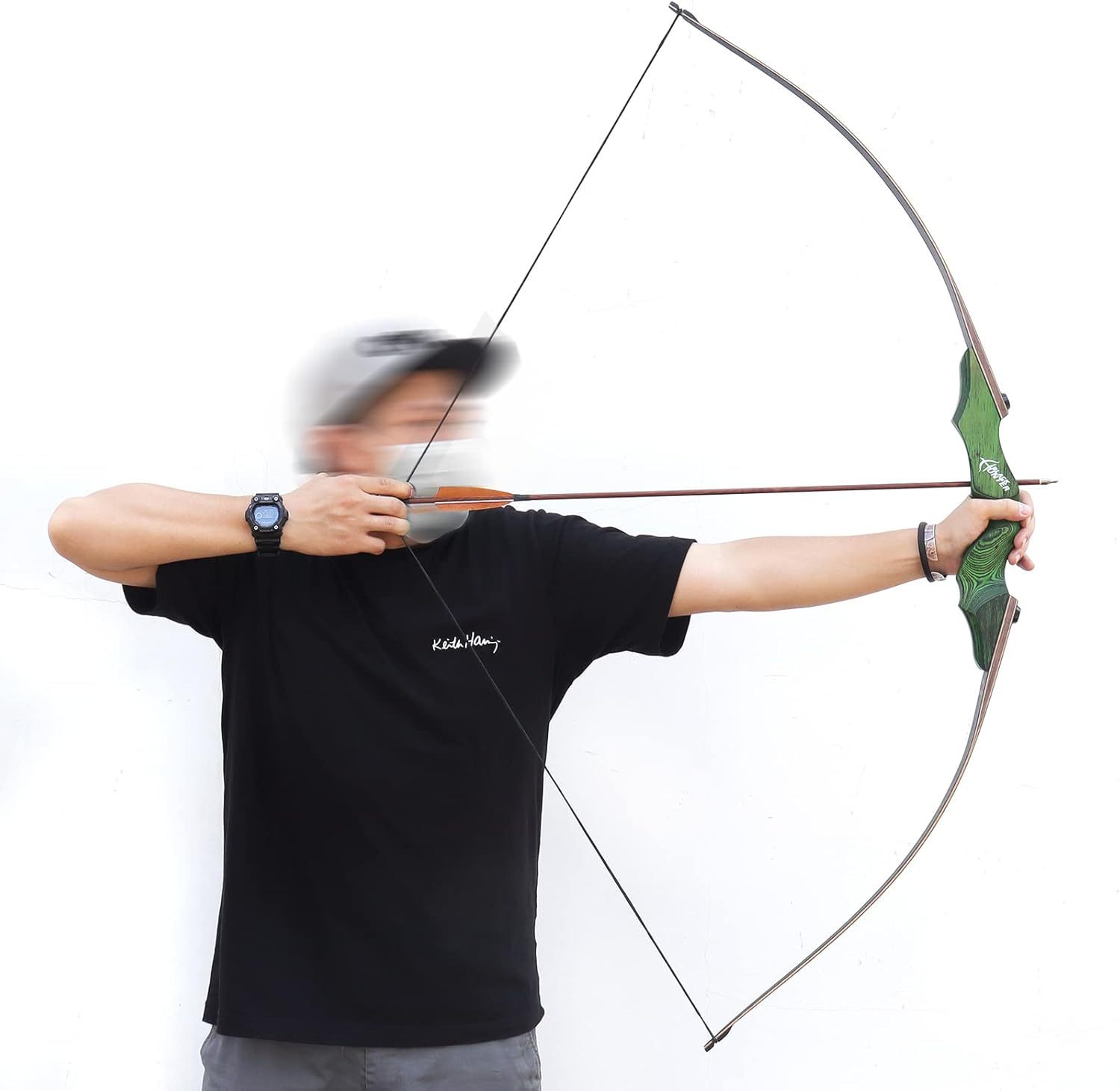 Black Hunter Longbow 20-60 Lbs Archery Hunting - Green