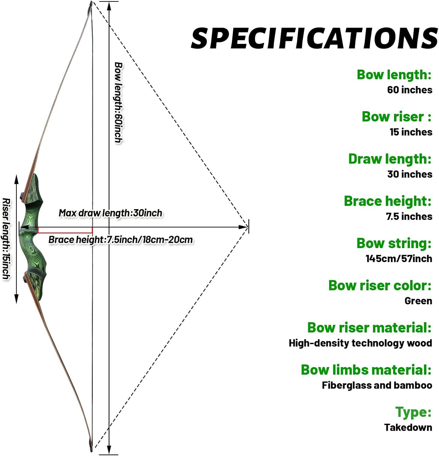 Black Hunter Longbow 20-60 Lbs Archery Hunting - Green