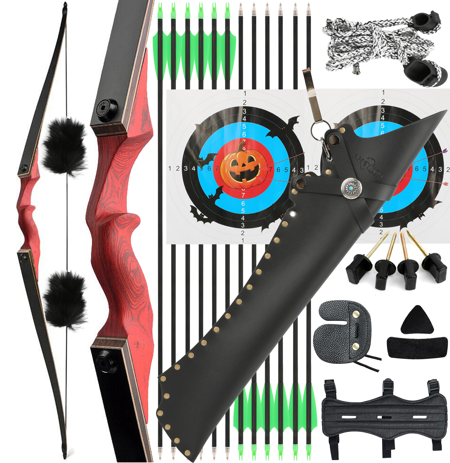 Black Hunter Longbow 20-60 Lbs Archery Bow Takedown Bow and Arrow Set