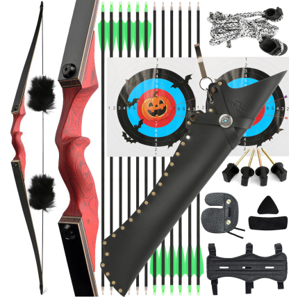 BLACK HUNTER Longbow Archery Hunting Kit ,RH&LH,20-60LBS