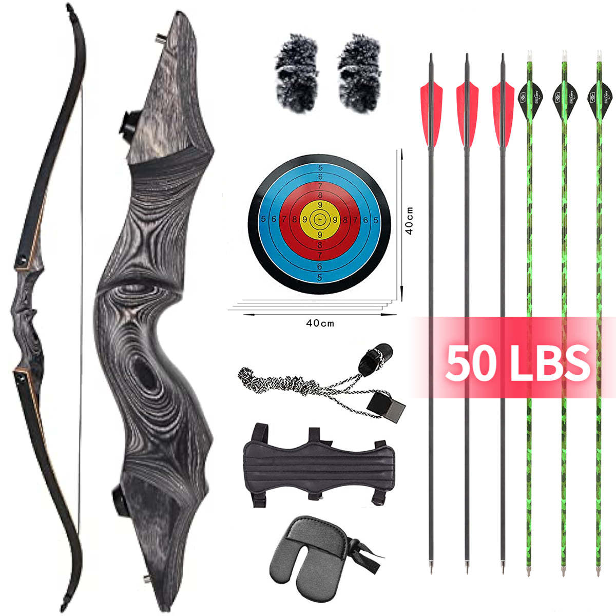 🎯Black Hunter Recurve Bow Set 20-60LBS for Adult Outdoor Hunting Beginner Training Archery Practice-AMEYXGS Archery