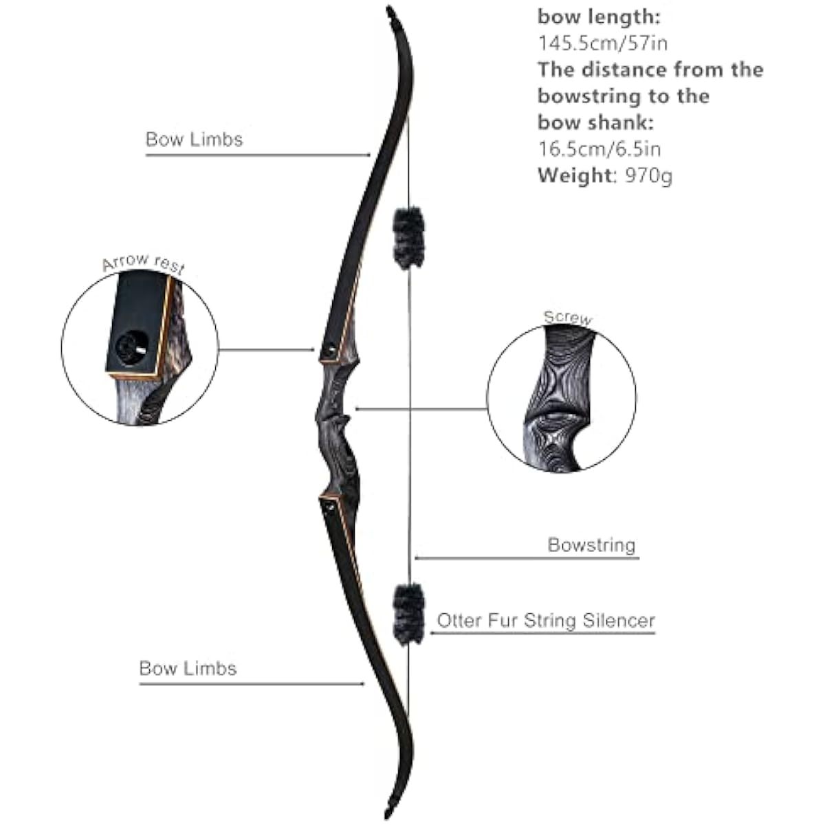 🎯Black Hunter Recurve Bow Set 20-60LBS for Adult Outdoor Hunting Beginner Training Archery Practice-AMEYXGS Archery