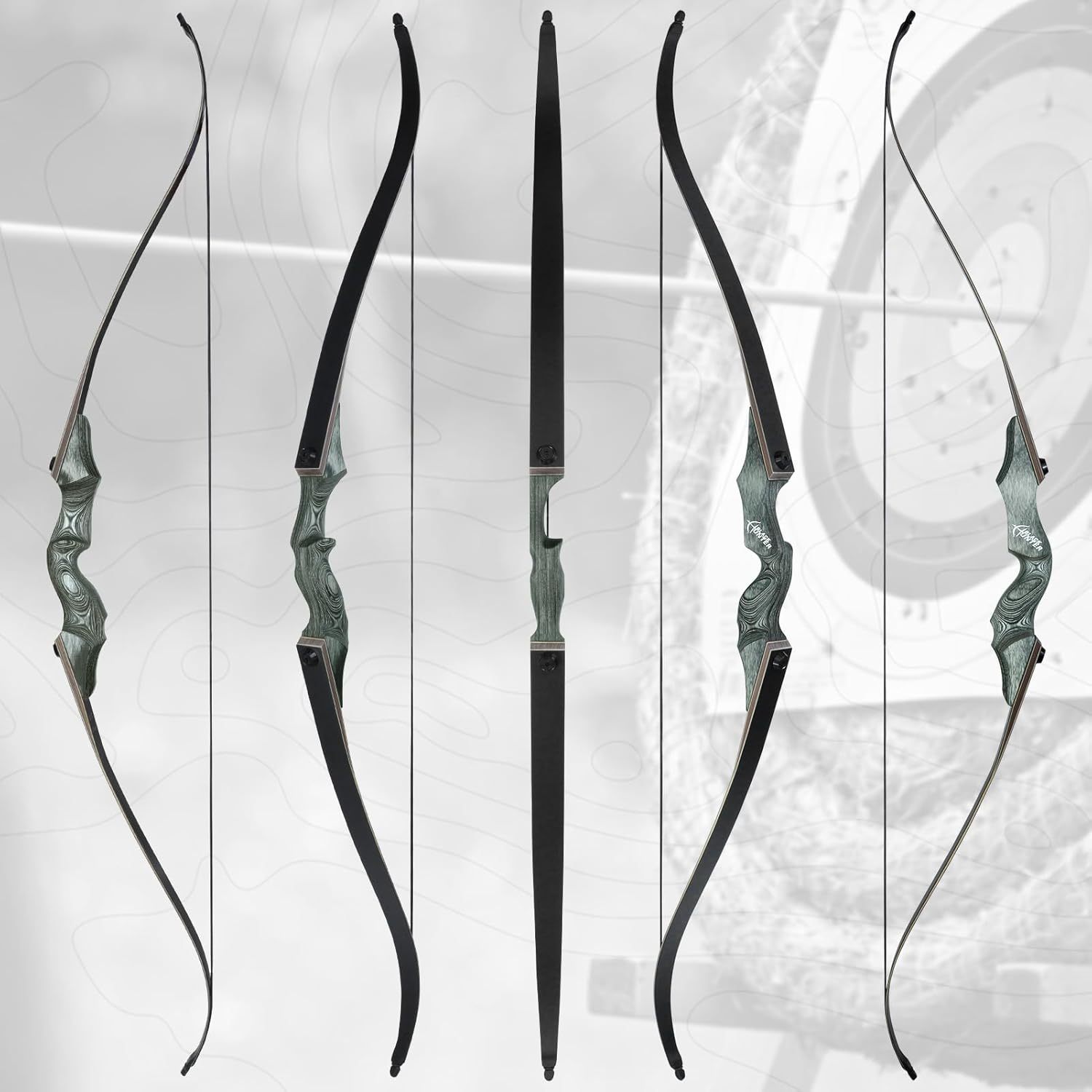 Black Hunter Recurve Bow for Adults with 12pcs Arrows Kit