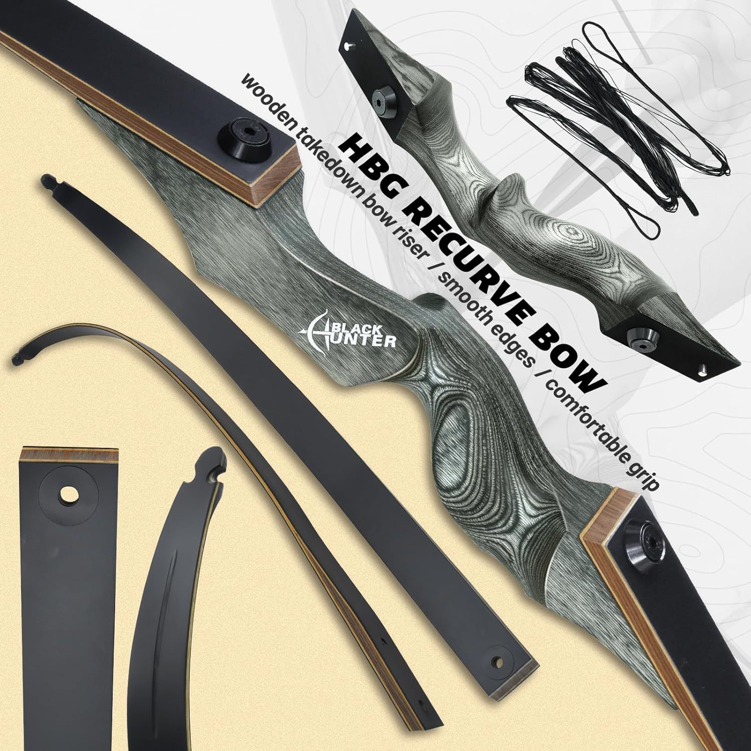 Black Hunter Recurve Bow for Adults with 12pcs Arrows Kit