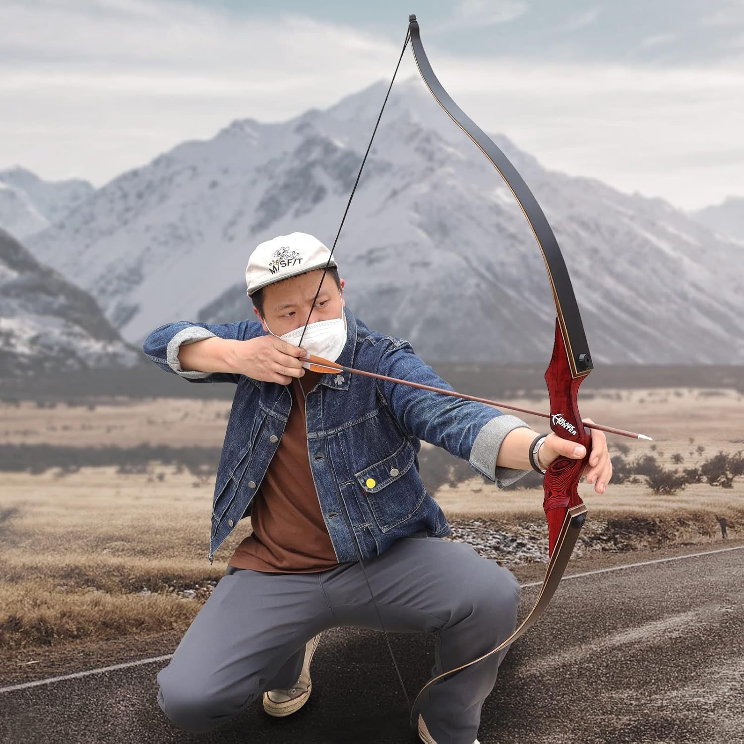 Black Hunter Red Recurve Bow 20-60lbs Broadhead Hunting Kit