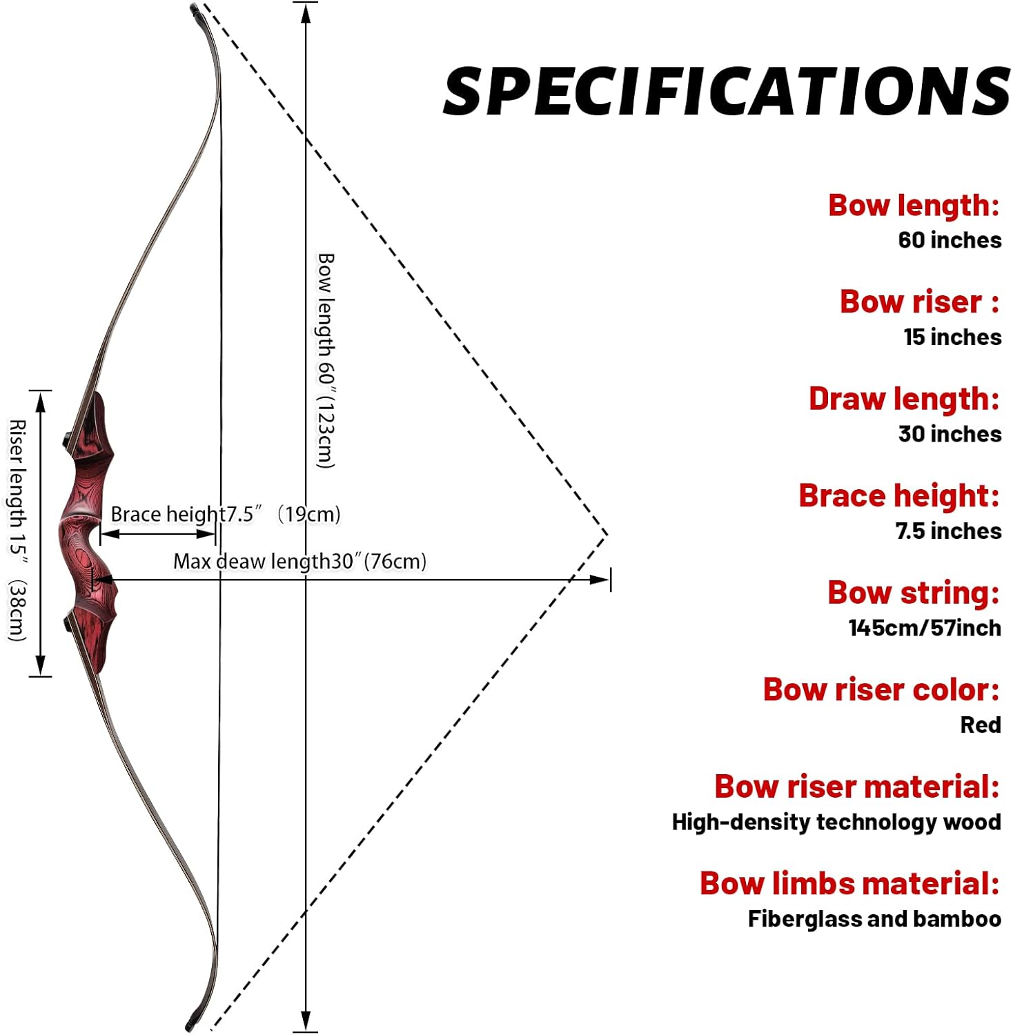 Black Hunter Red Recurve Bow 20-60lbs Broadhead Hunting Kit