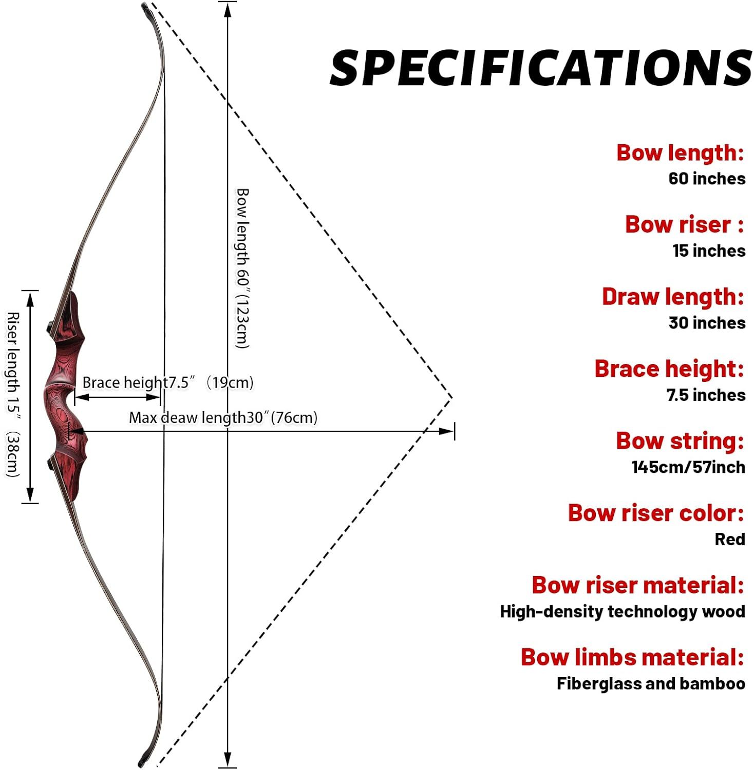 Black Hunter Red Recurve Bow 20-60lbs Broadhead Hunting Kit