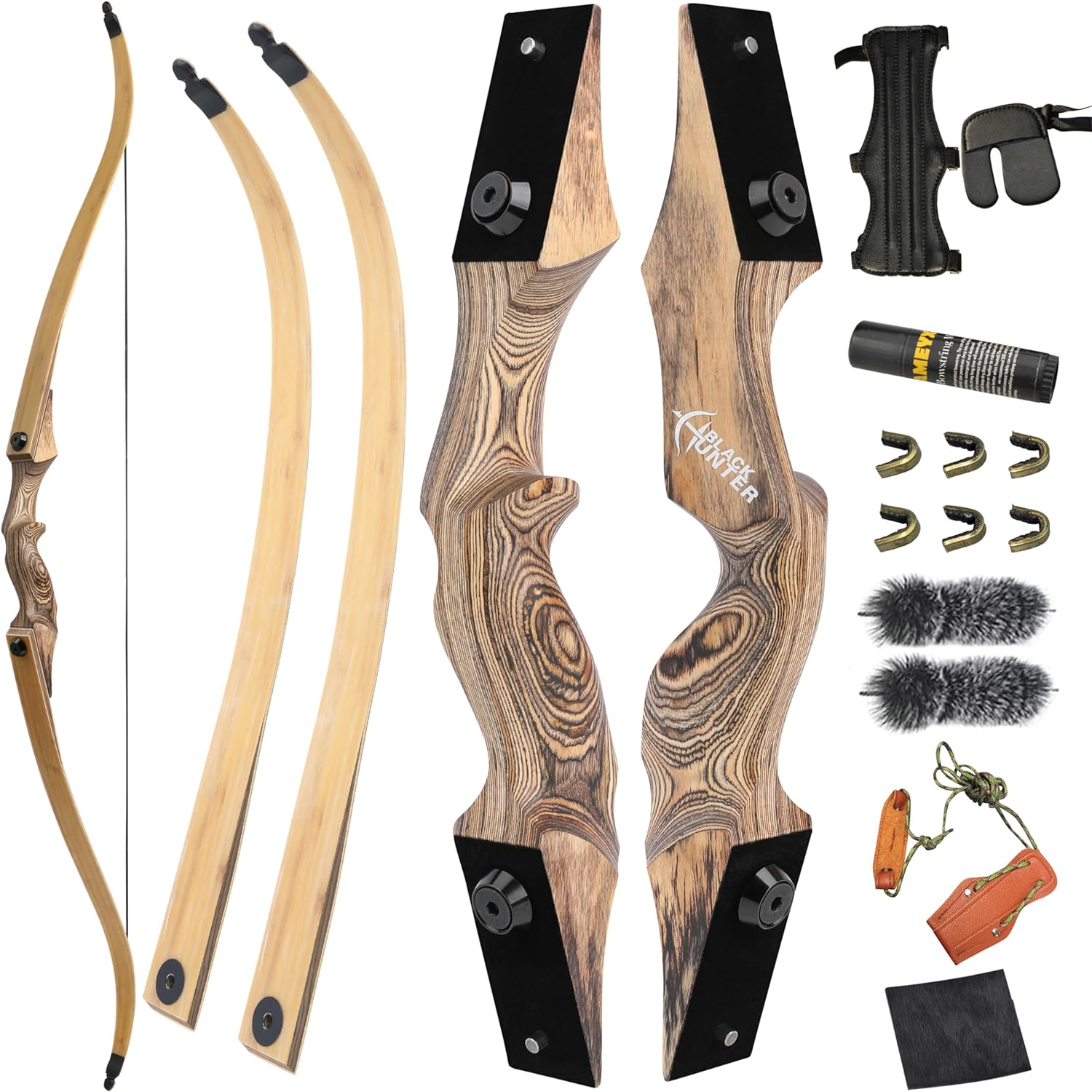 60” Black Hunter Original Recurve Bow 20-60lbs-AMEYXGS Archery