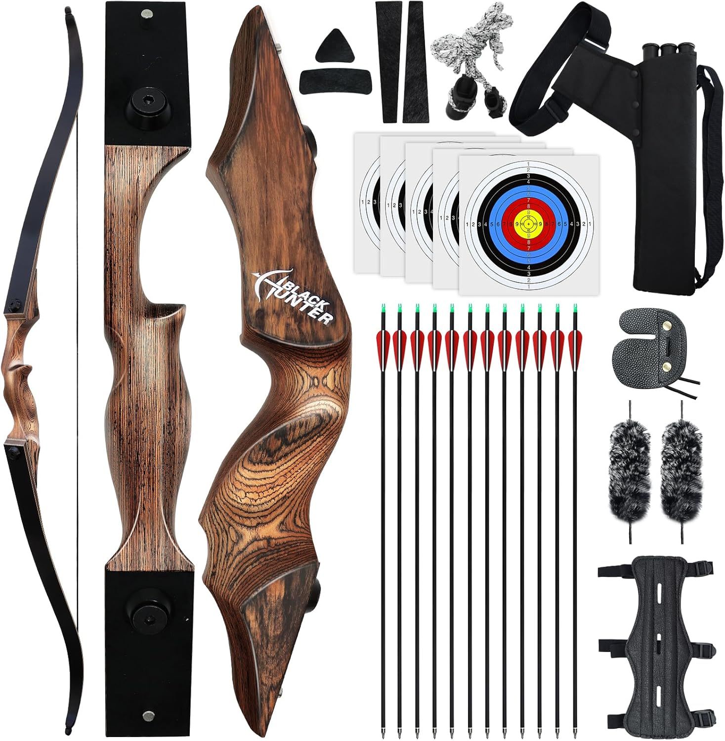 Black Hunter Archery Recurve Bow and Arrows Set for Adults