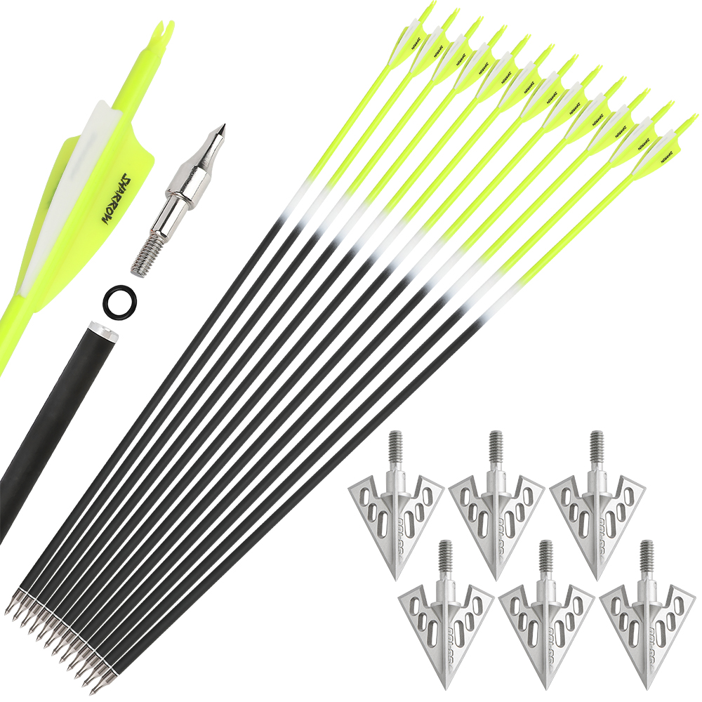 Carbon Arrows 12pcs 30 in Shield Feather 500 Spine Mixed Set