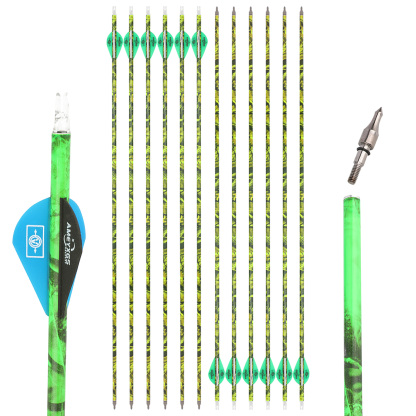 12PCS Mixed Carbon Camouflage Arrows 500 Spine 30in Green Yellow Red