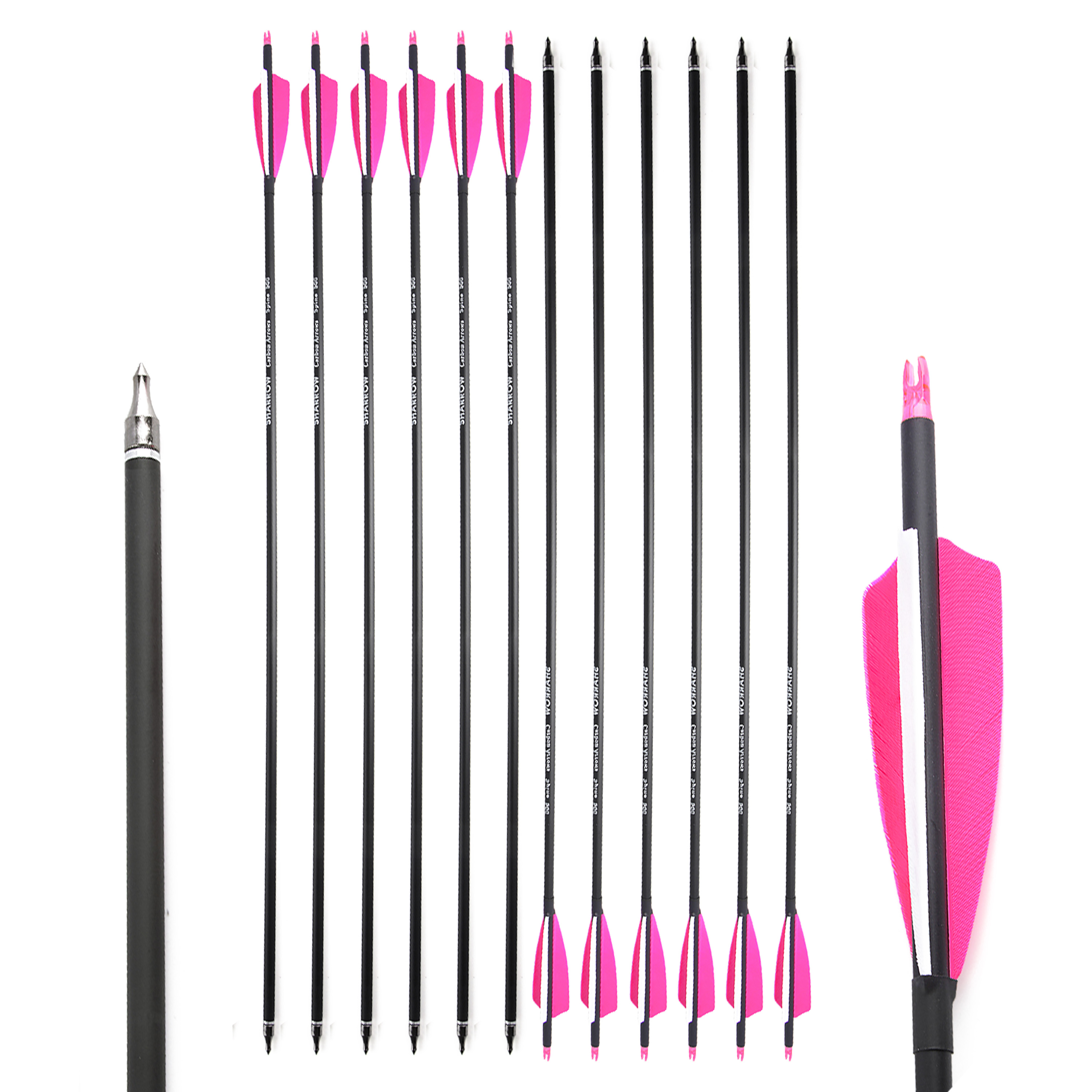Archery Mixed Carbon Arrows Green Jade Arrowheads Pink White Orange White