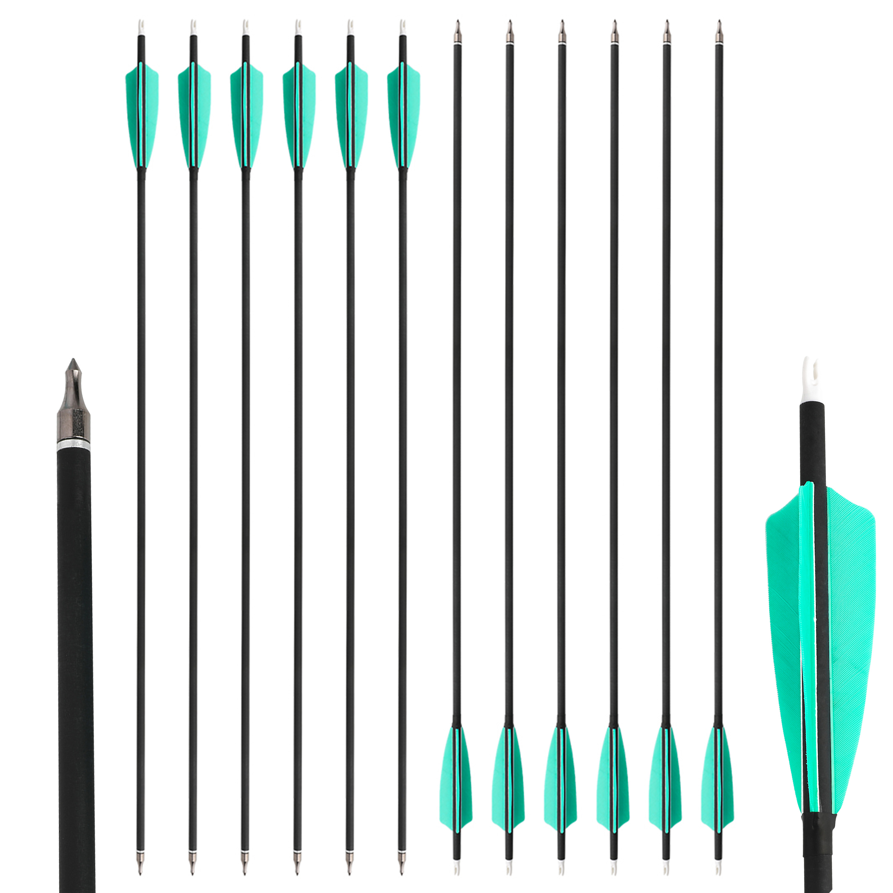 12pcs 28" Mixed Carbon Arrows Spine 500 Water Blue Set with Black Dragon Tips