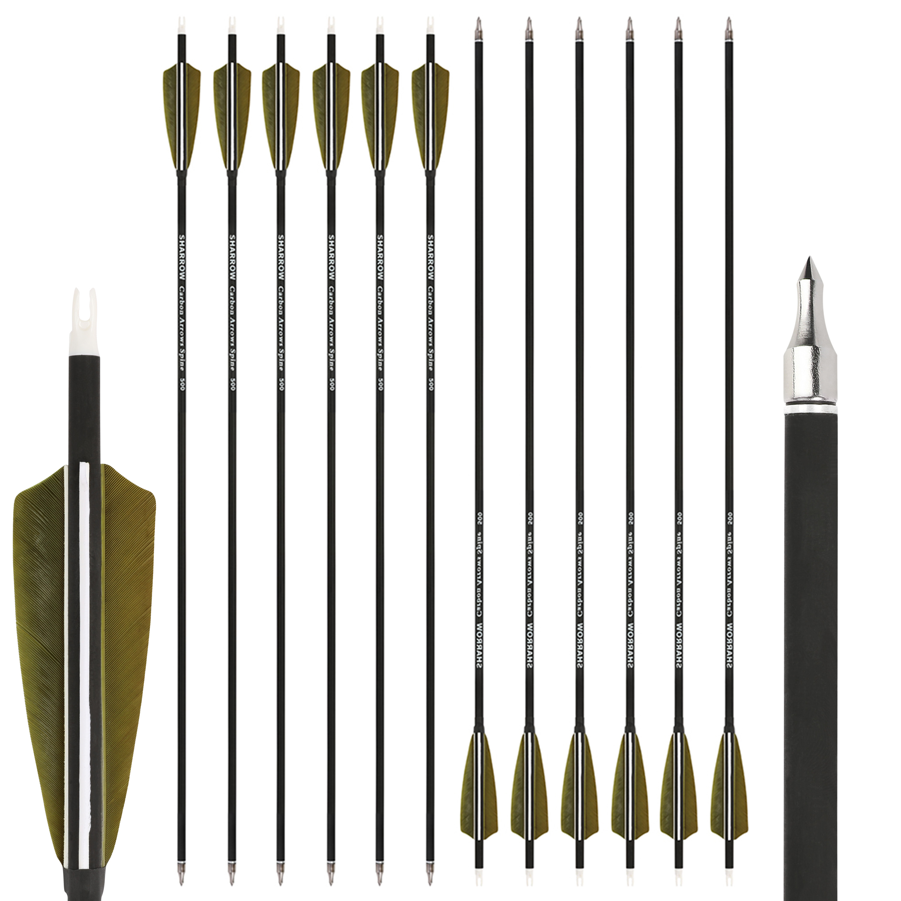 12pcs 30" Mixed Carbon Arrows Spine 500 Full Set with Cross-Star Arrowheads