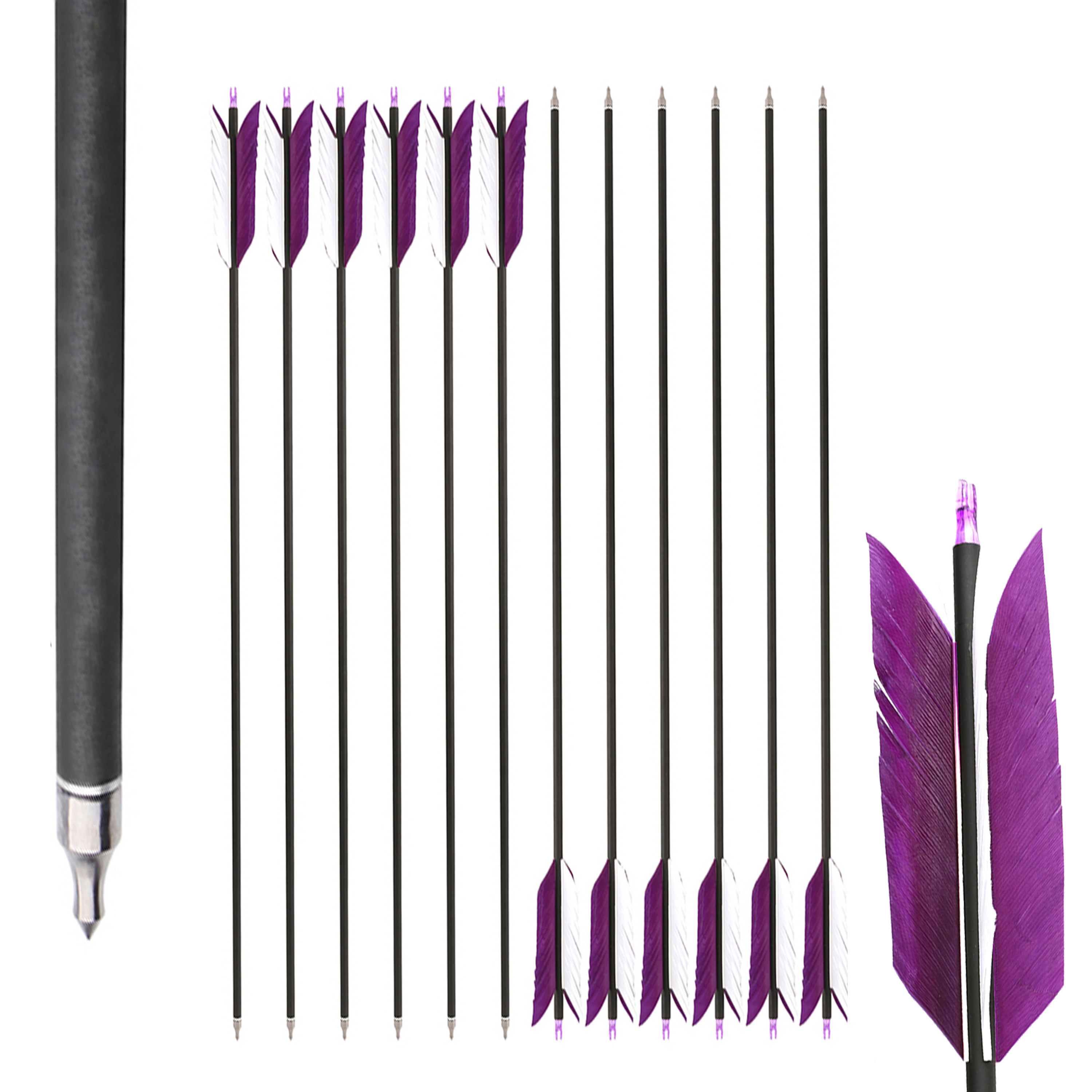 AMEYXGS 30" Spine 500 Mixed Carbon Arrow Set Vintage Arrowheads Pack