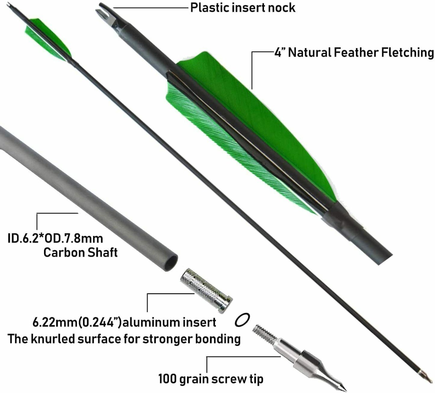 🎯Carbon Arrows Turkey Feather Broadheads Tip Target Hunting-AMEYXGS Archery