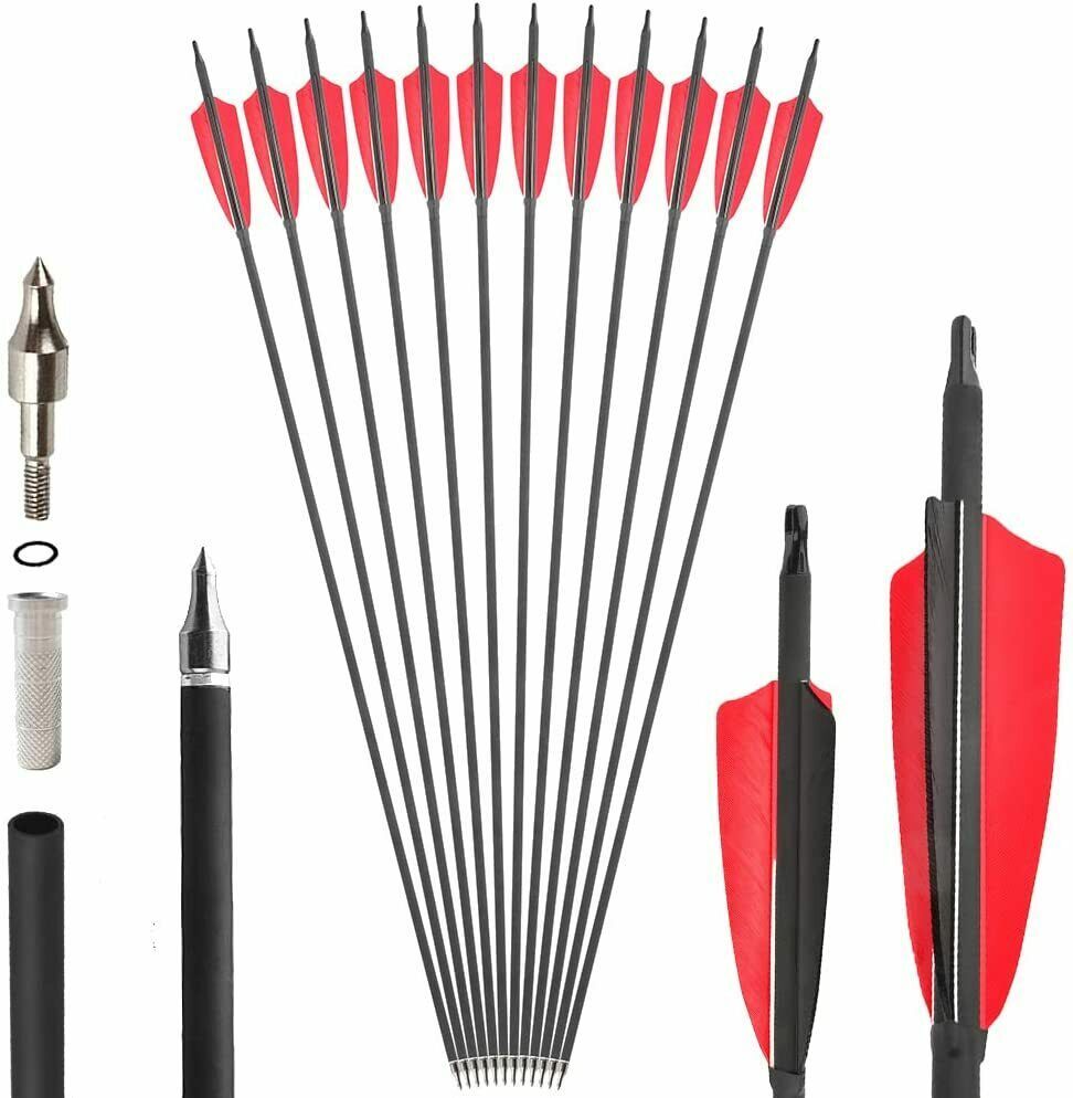 🎯Carbon Arrows Turkey Feather Broadheads Tip Target Hunting-AMEYXGS Archery