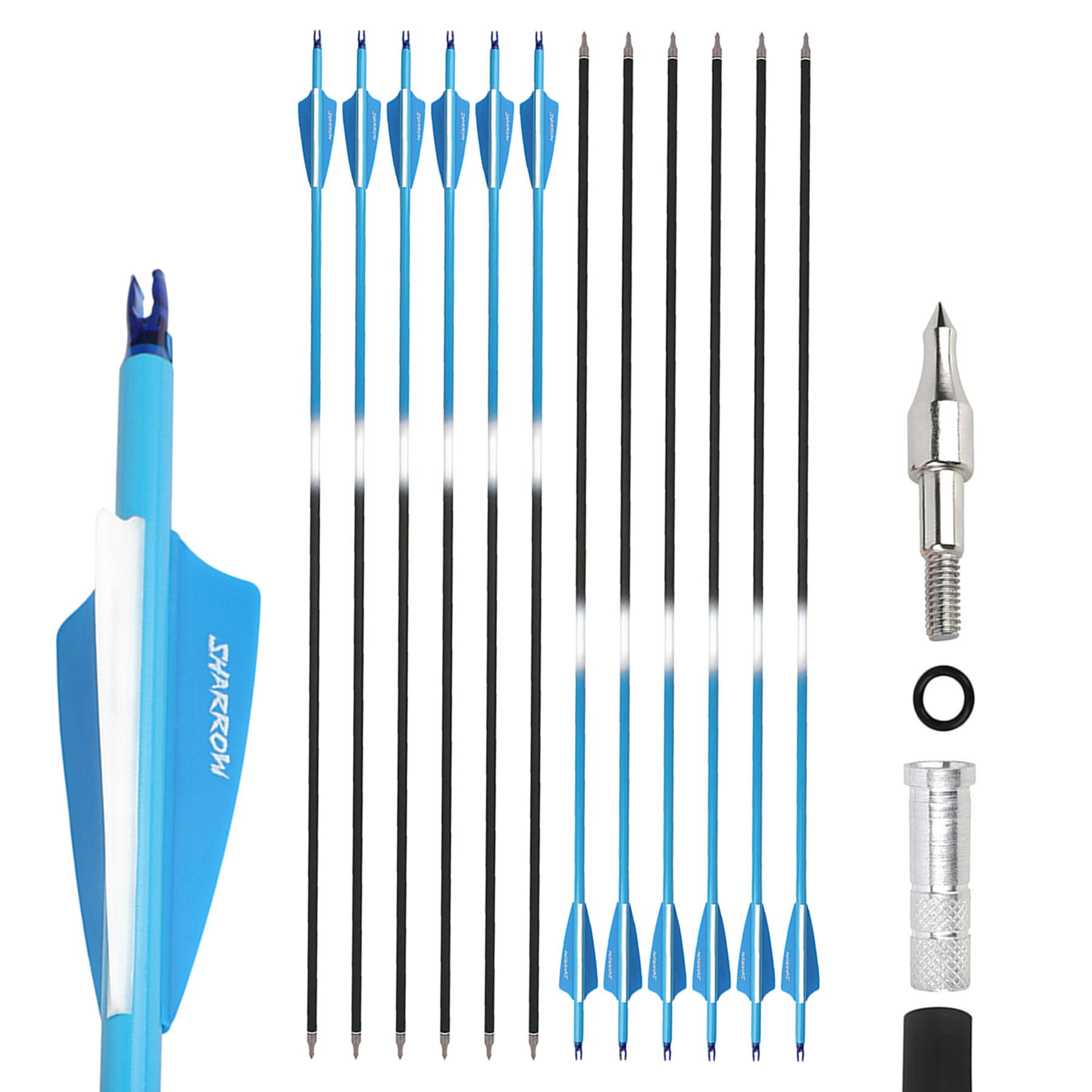 Carbon Arrows 12pcs 30 in Shield Feather 500 Spine Mixed Set