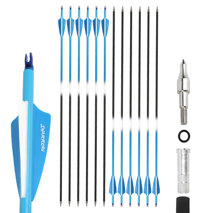 Carbon Arrows 12pcs 30 in Shield Feather 500 Spine Mixed Set