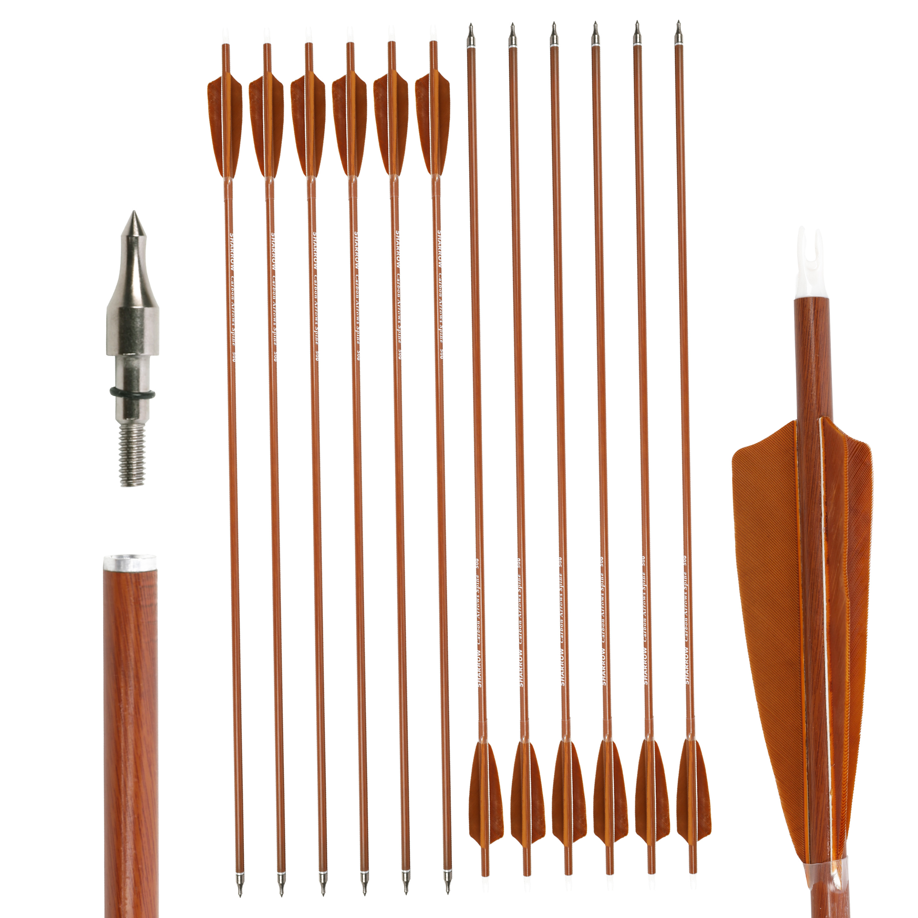30-Inch Carbon Mix Arrows with 4" Brown Shield Feathers (12pcs)