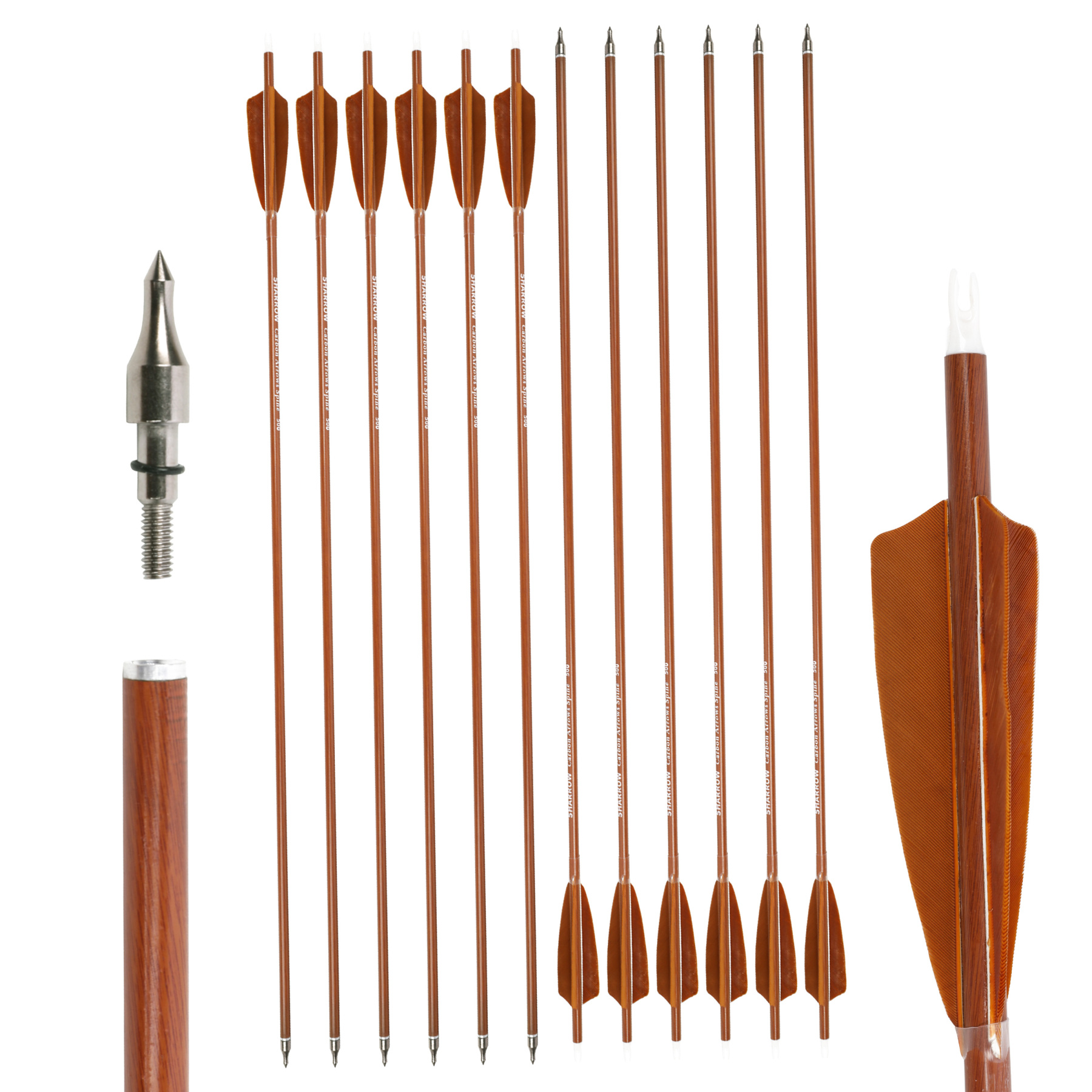 30-Inch Carbon Mix Arrows with 4" Brown Shield Feathers (12pcs)