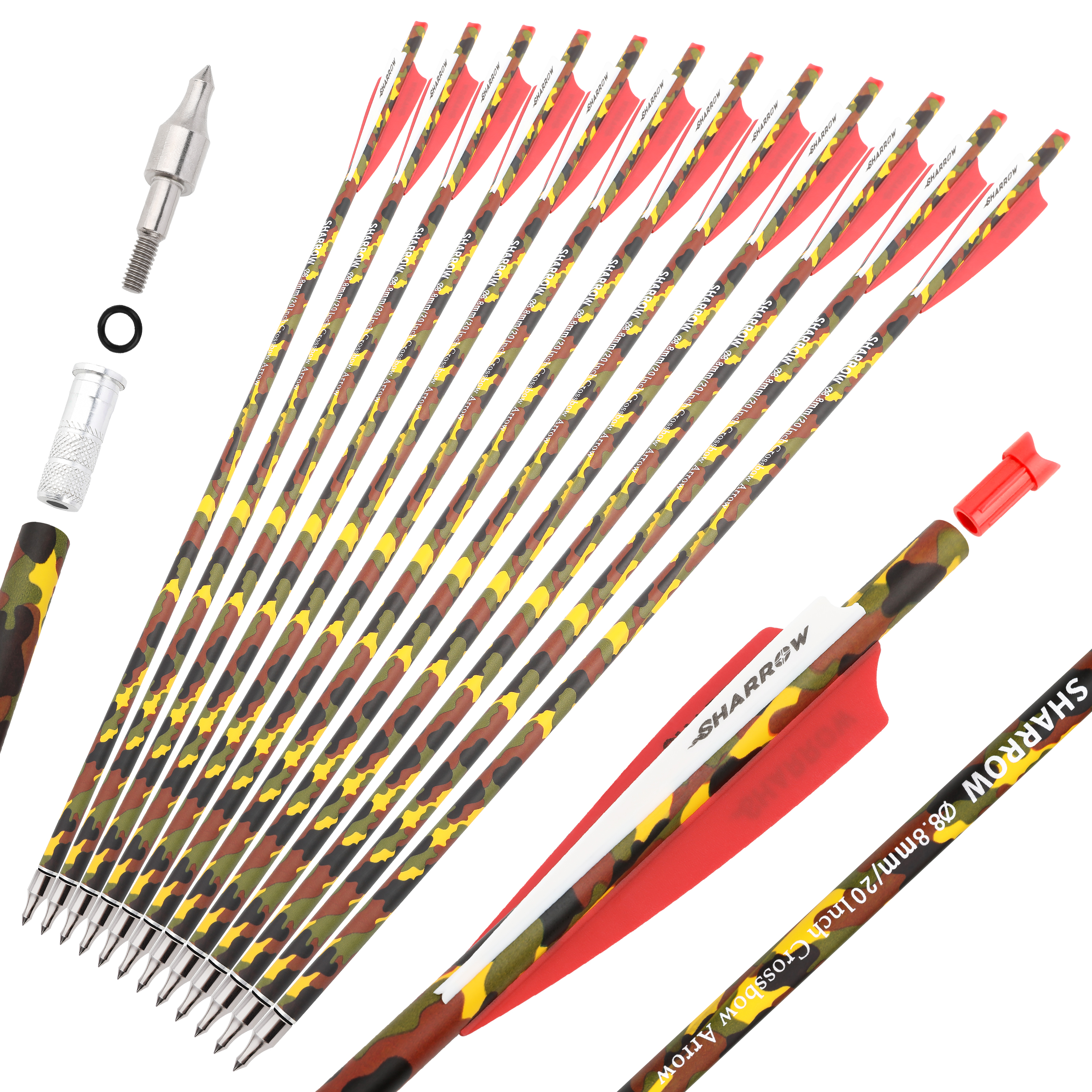 TOPARCHERY 20-Inch Carbon Crossbow Bolts – 125 Grain Screw-in Points – 6-Pack