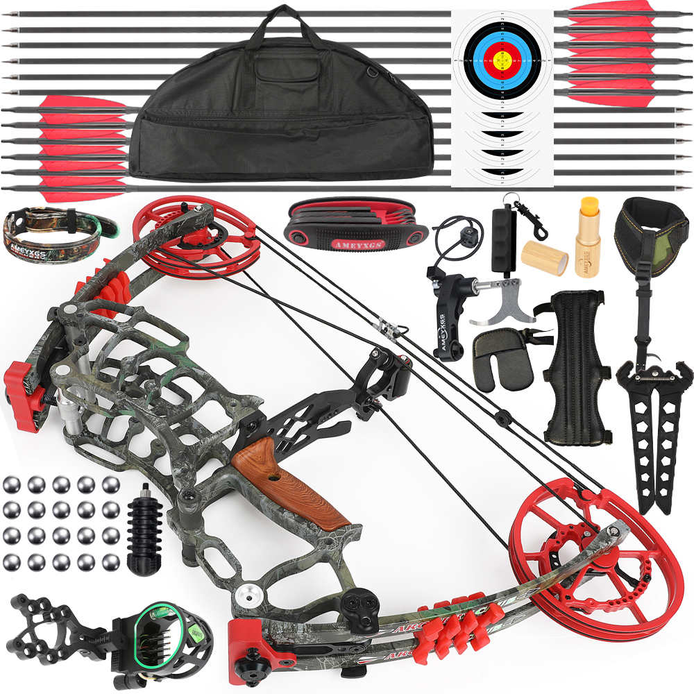 JUNXING Tactical Forest Camo Compound Bow Kit 30–70 lbs with Arrows & Steel Ball Shooting
