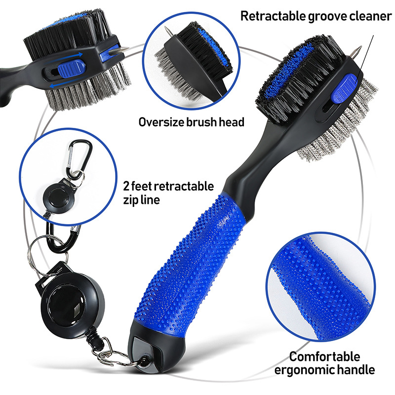 Golf Club Cleaning Brush with Wire & Nylon Bristles, Groove Cleaner Tool