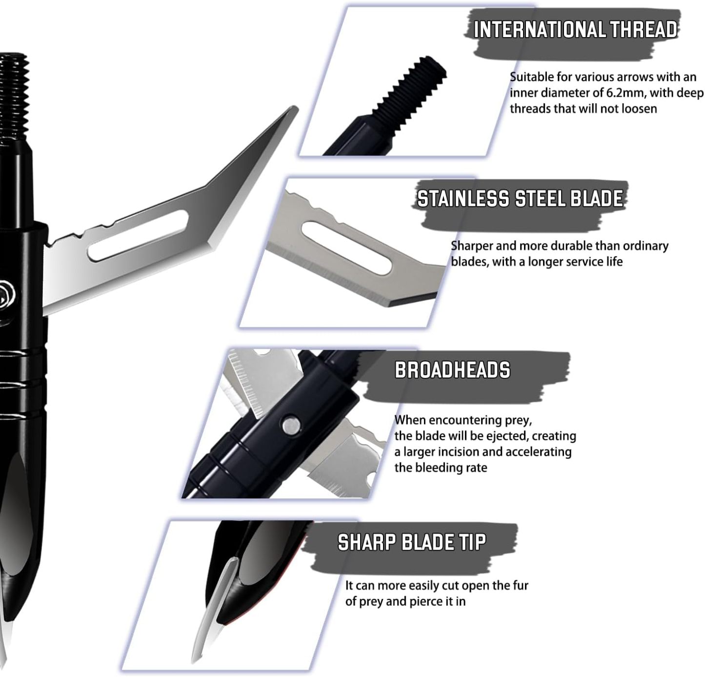Hunting 12pcs Broadheads Archery + 1 pcs Black Broadhead Case 