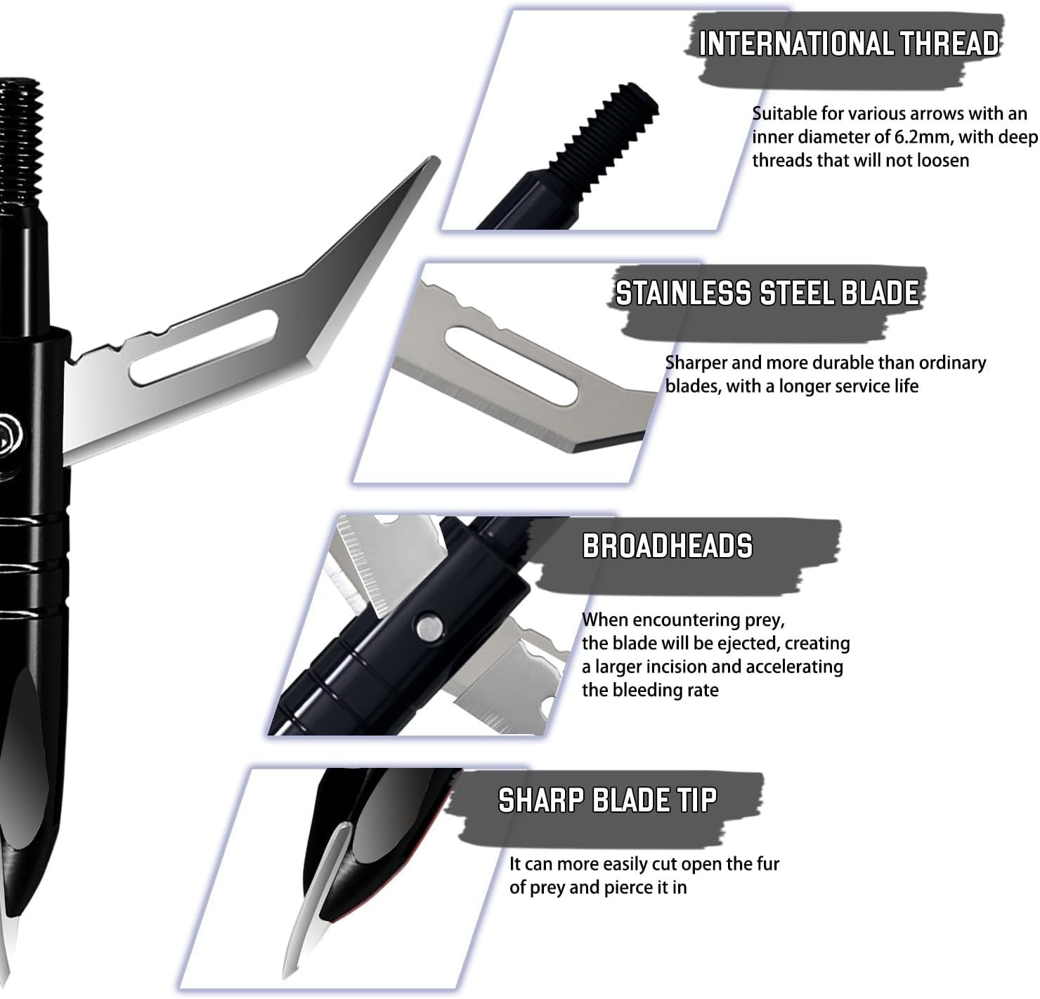 Hunting 12pcs Broadheads Archery + 1 pcs Black Broadhead Case 