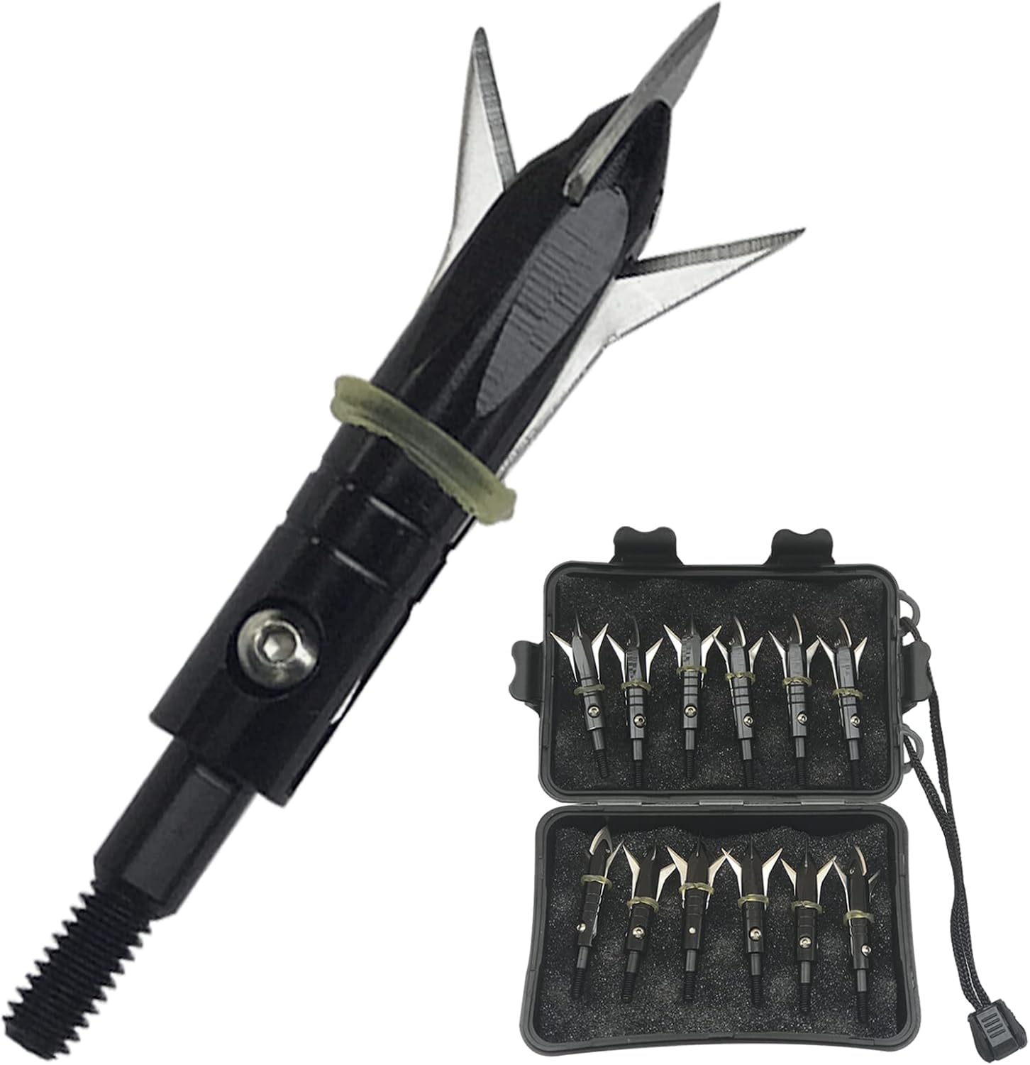Hunting 12pcs Broadheads Archery + 1 pcs Black Broadhead Case 