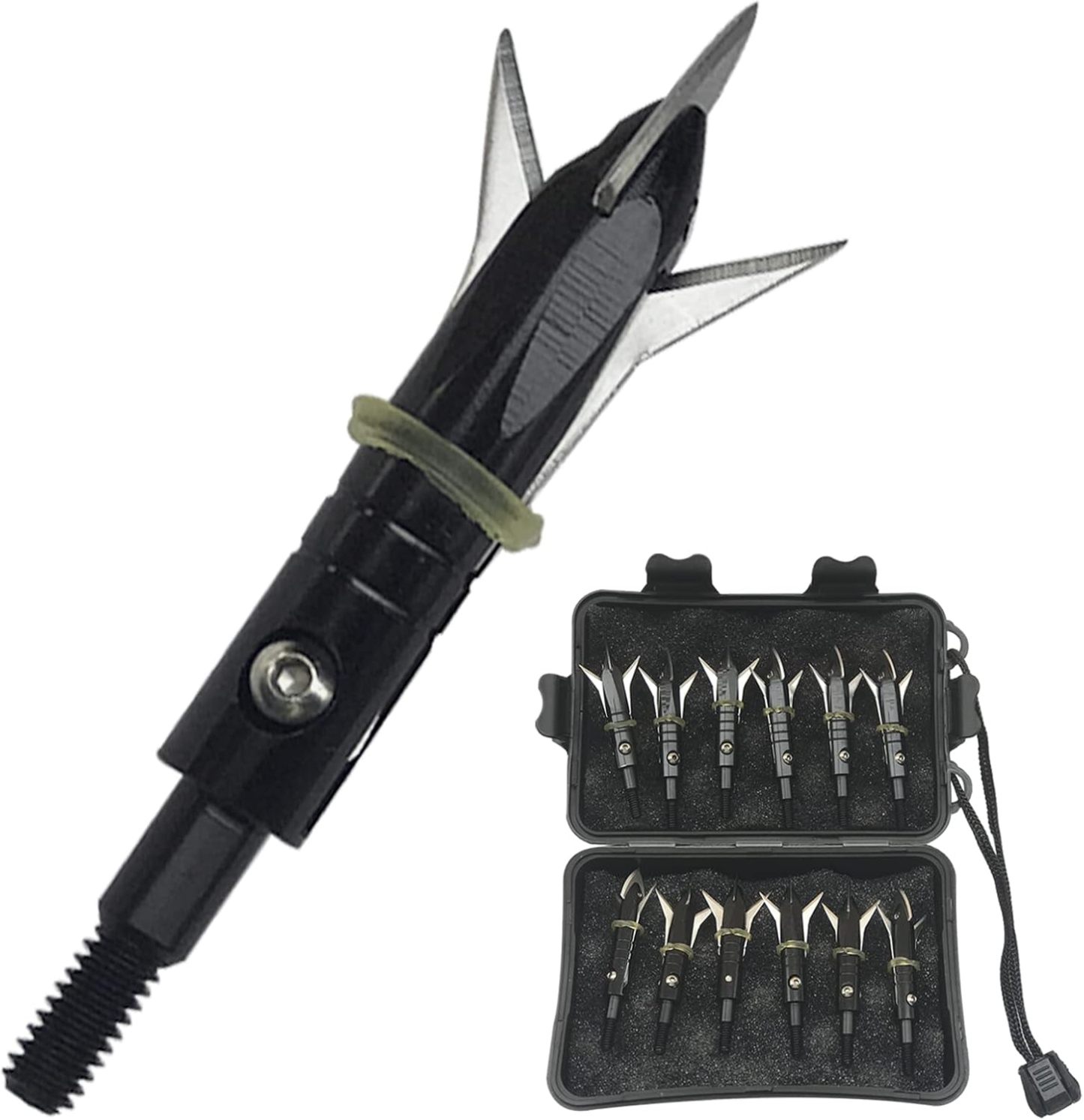 Hunting 12pcs Broadheads Archery + 1 pcs Black Broadhead Case 