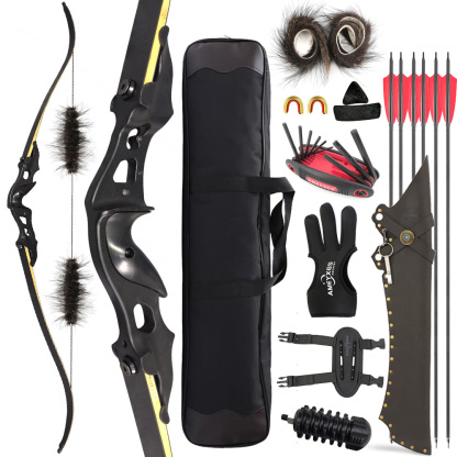 60" Hunting Recurve Bow 20-55lbs Takedown Aluminum Riser Archery
