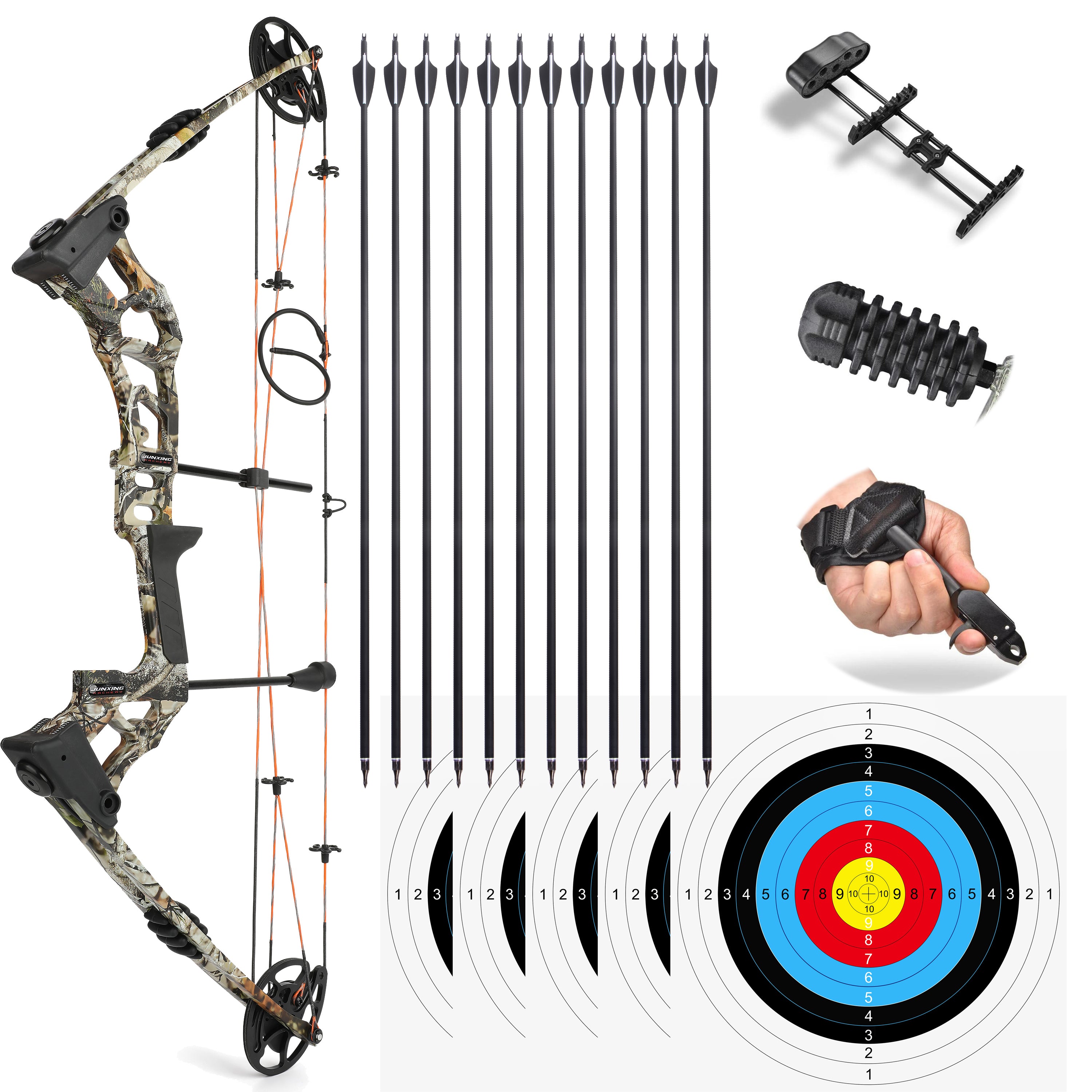 JUNXING M121A Compound Bow Kit 12 Carbon Arrows 0-70 lbs-AMEYXGS Archery