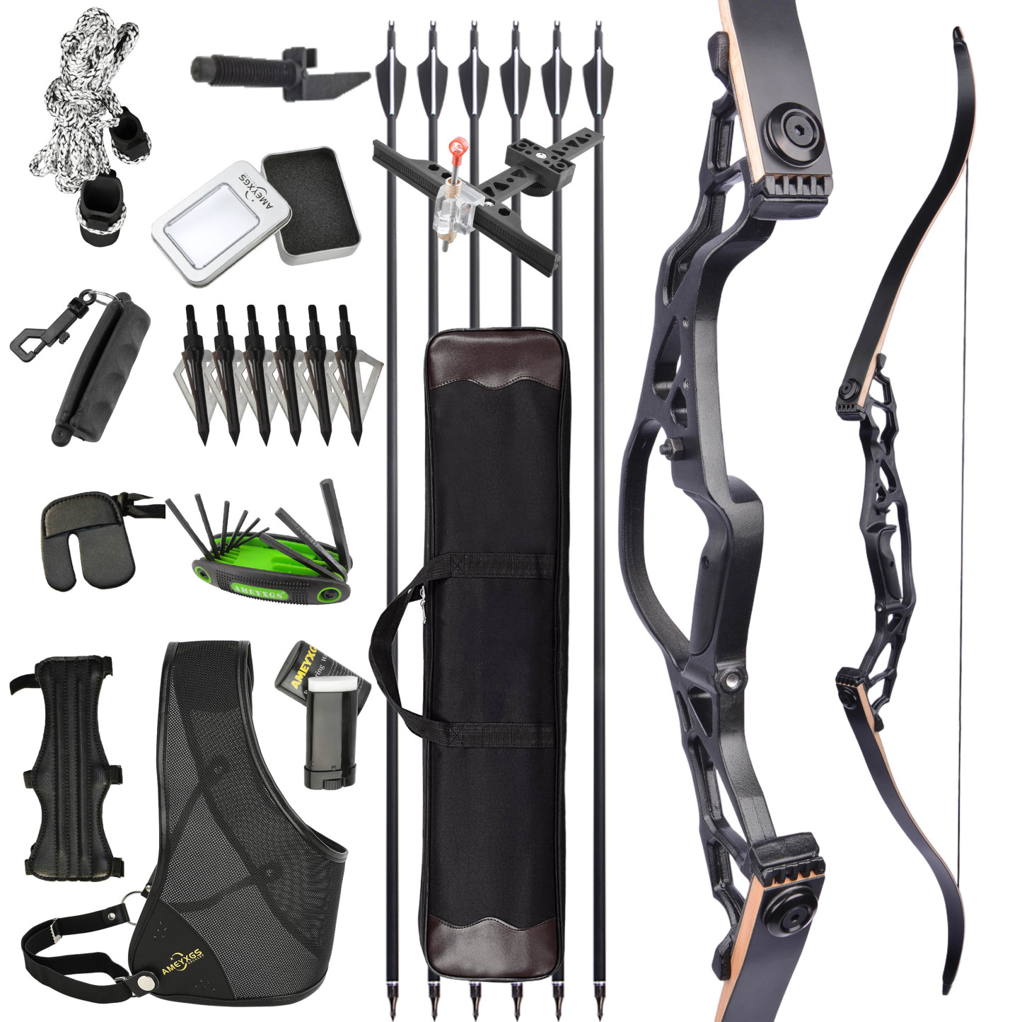 KMH 62-Inch Recurve Bow Set with Fiberglass Limbs (50/55/60 lbs)