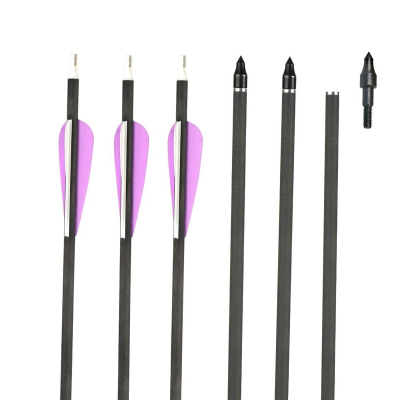 🎯Mixed Carbon Arrows 31" Parabolic Purple Fletched Archery Arrows-AMEYXGS Archery