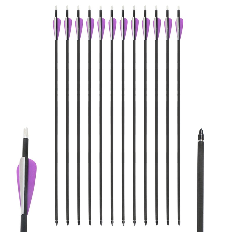 🎯Mixed Carbon Arrows 31" Parabolic Purple Fletched Archery Arrows-AMEYXGS Archery