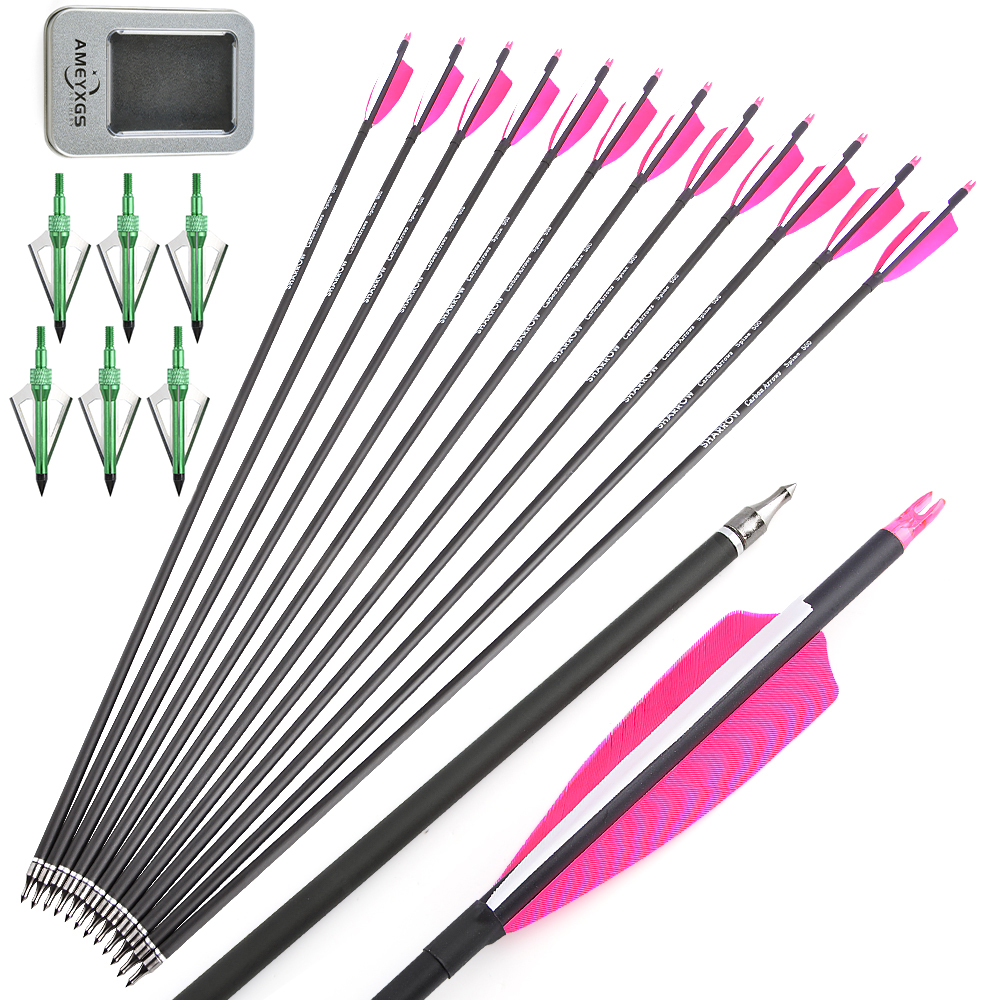 Archery Mixed Carbon Arrows with Green Jade Arrowheads – Pink/White & Orange/White