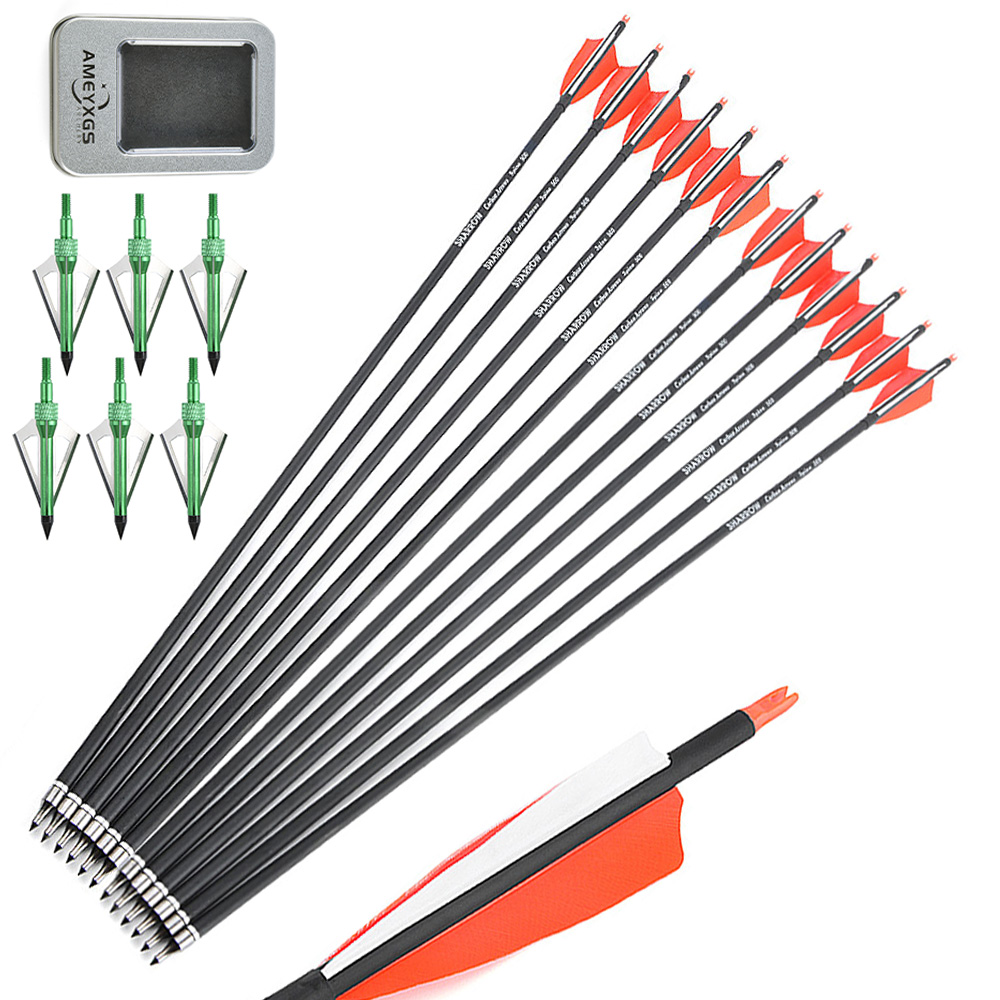 Archery Mixed Carbon Arrows with Green Jade Arrowheads – Pink/White & Orange/White
